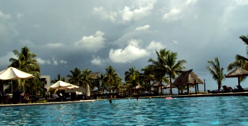 Our Fiji resort pool with the storm brewin