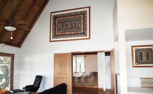 A masi hanging on walls at a Fiji resort