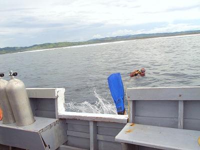 Diving off the boat in Fiji