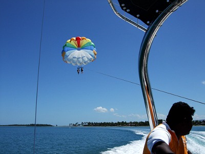 parasailing on Denarau Island on a Fiji holiday