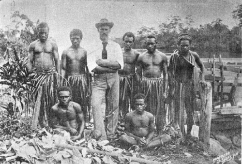 Fijian natives trading with early white traders