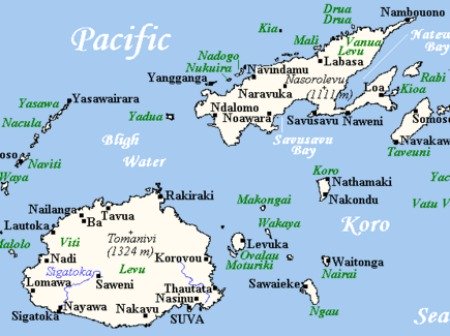 Map of Fiji featuring Viti Levu & Vanua Levu