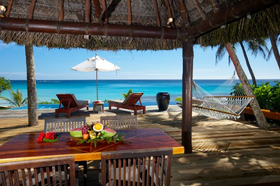 Outdoor dining at your bure at Yasawa Island Resort Fiji