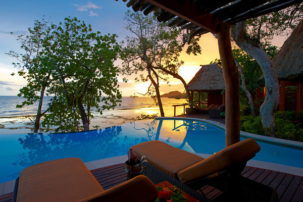 At your private bure at Namale Resort at sunset