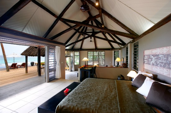 The honeymoon bure interior at Yasawa Island Resort & Spa in Fiji